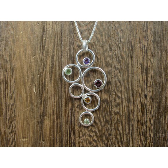 Jewelry - 18" Sterling Silver Amethyst Peridot Garnet Citrine Circles Pendant Necklace